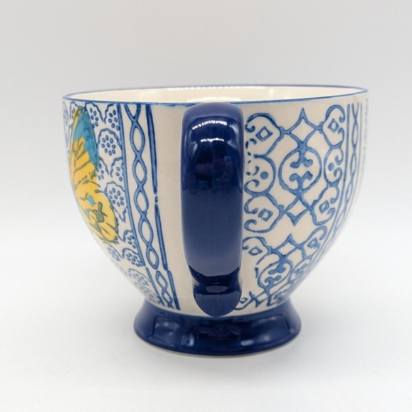 Tabletops Gallery Sheridan Blue Yellow White Ceramic Butterfly Coffee Mug - Picture 2 of 8